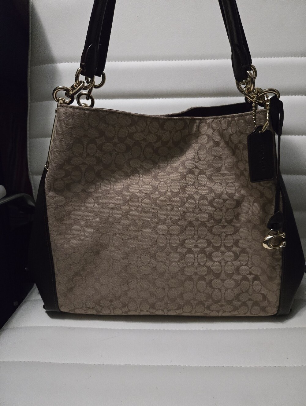 NWT Coach Dalton Tan Signature Jaquard/Dark Chocolate Leather Shoulder Bag.Mwah!